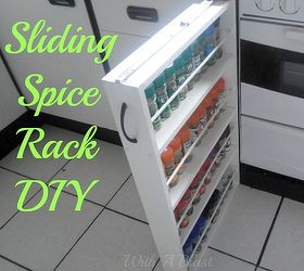 diy sliding spice rack, diy, kitchen cabinets, kitchen design, woodworking projects, The Spice Rack is attached to the counter top with the sliding mechanism