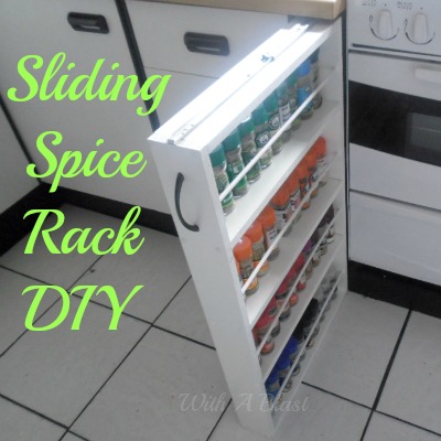 diy sliding spice rack, diy, kitchen cabinets, kitchen design, woodworking projects, The Spice Rack is attached to the counter top with the sliding mechanism