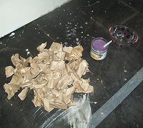installing a paper bag floor using rit dye, diy, flooring, how to, Any cracks in your sub flooring should be covered with fiberglass tape With crumpled paper bag pieces and glue water RIT dye mixture prepared you re ready to start assembling your floor