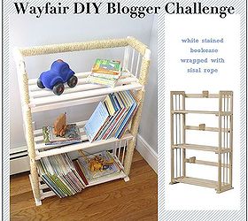 wayfair blogger challenge, painted furniture, storage ideas, Wayfair and Hometalk teamed up for a challenge I chose to apply a white wash stain and then wrap this bookshelf with sisal rope