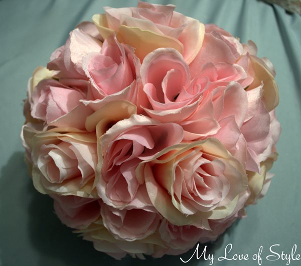 easy diy rose pomander centerpiece, crafts, home decor, seasonal holiday decor, This Rose Pomander is made up of faux silk roses and a 5 Styrofoam Ball It was VERY EASY to Make