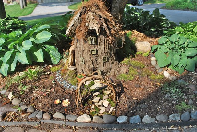 you can make a fairy garden cottage out of a stump, crafts, gardening