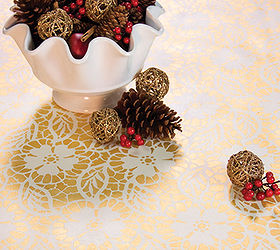 romantic homes deck the halls with gold stencils, painting, seasonal holiday decor, Golden stenciling brings elegance to the holiday table