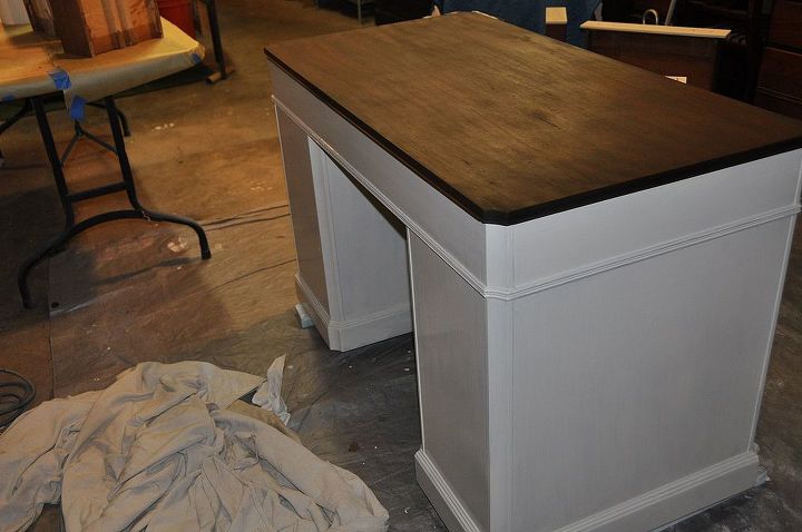 elegant country chic desk redo, painted furniture, It took more than one coat of stain to get the dark color the red mahogany wood wanted to peep through a little too much