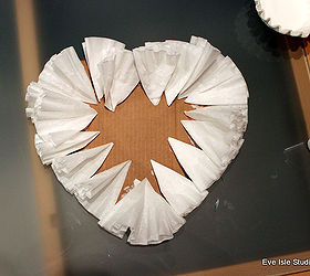 diy coffee filter heart, crafts, seasonal holiday decor, wreaths, First row of coffee filters glued in