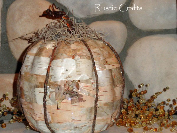 rustic birch pumpkin craft, crafts, decoupage, repurposing upcycling, seasonal holiday decor, The finished pumpkin