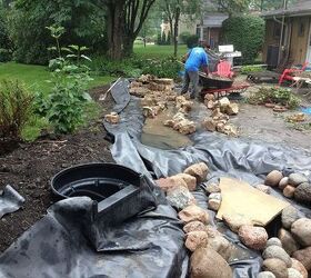 roselle il pond installation by gem ponds, landscape, outdoor living, ponds water features, A stream was added on the fly It will be adjacent to the patio and complete this area