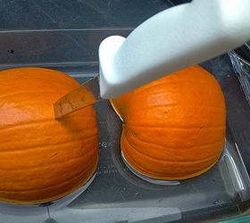 prep your pumpkin, go green, Cut side down in a little water DON T FORGET TO VENT