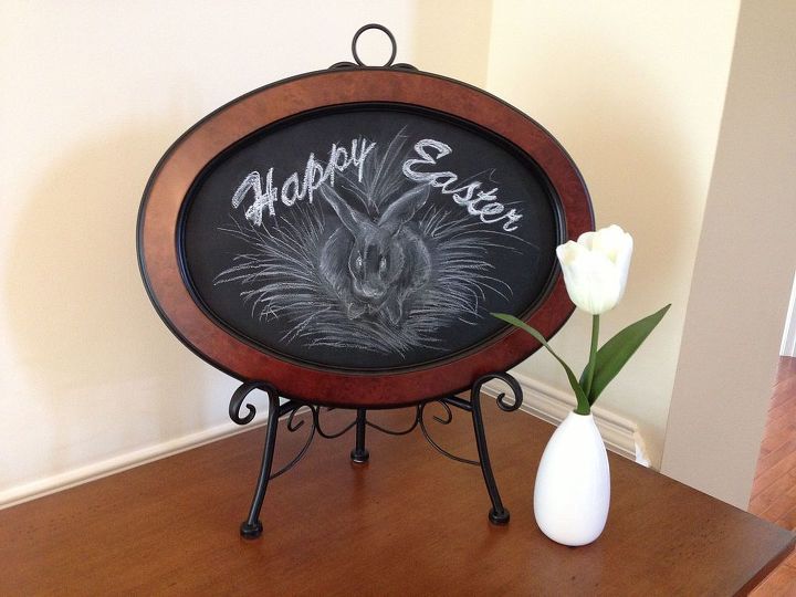 happy spring, chalkboard paint, crafts, decoupage, easter decorations, seasonal holiday decor, wreaths, My little Easter bunny chalkboard I made last year Cost 0 00