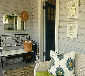 my teensy little front porch, porches, A Mirror and Art to warm up the Beach House Porch