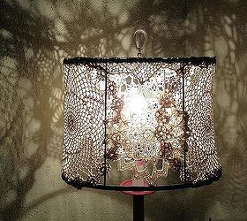 doily lamp shade, crafts, lighting, Was inspired by someone here on Home Talk My lamp needed a make over I love the effects of doily on the walls when it s lite
