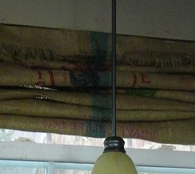 take those old mini blinds and turn them into stylish new roman shades, home decor, repurposing upcycling, window treatments, windows, I took an old mini blind and an old coffee bean bag to join them for this unique Roman shade