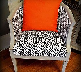 Damaged cane chair gets fabric makeover how to..pics