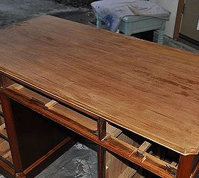 elegant country chic desk redo, painted furniture, My client wanted a dark Kona color stain on the top so I used stripper and sanded it down smooth