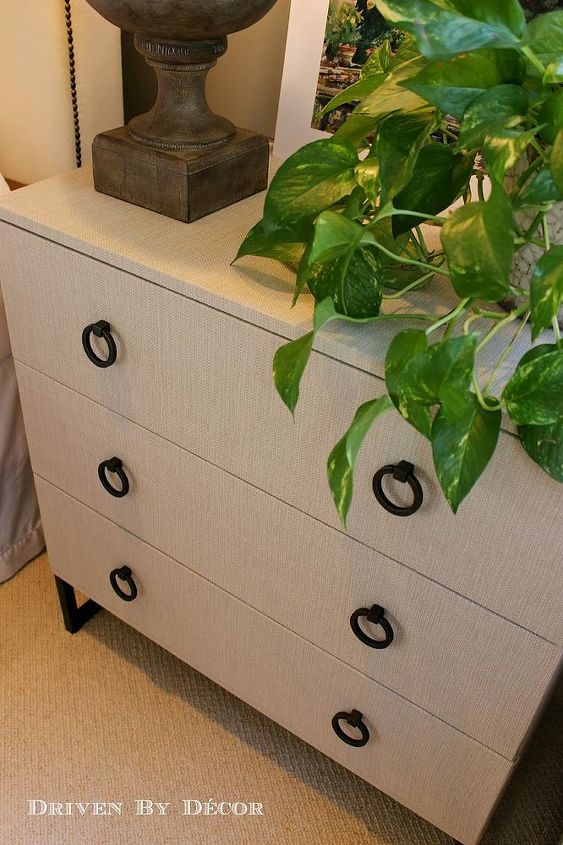 transforming an ikea trysil chest with a target tablecloth, bedroom ideas, diy, home decor, how to, painted furniture, Close up of chest and new pulls