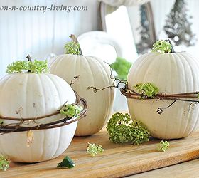 how to spruce up pumpkins with grapevines, crafts, gardening, seasonal holiday decor, wreaths, Embellish the grapevine wrapped pumpkins with dried hydrangeas or other floral element
