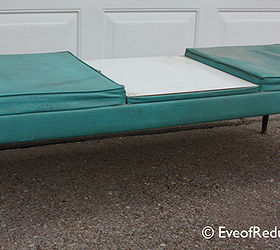 mod bench restoration, home decor, painted furniture, Before photo of 1960s vinyl bench