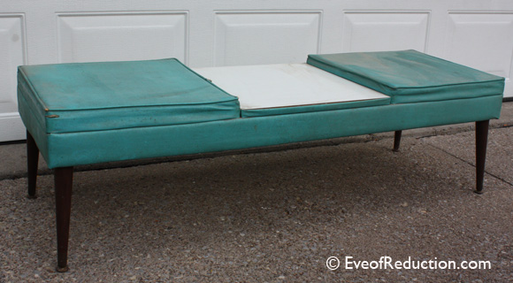 mod bench restoration, home decor, painted furniture, Before photo of 1960s vinyl bench