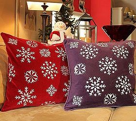 diy stenciled pillows for the holidays, crafts, painting, seasonal holiday decor, Here is another set of pillows I made using my snowflake stencil from my table runner project get creative and have fun