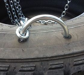 diy old fashioned tire swing, diy, outdoor living, Push the U bolt far enough down in the tire so that the threads don t show