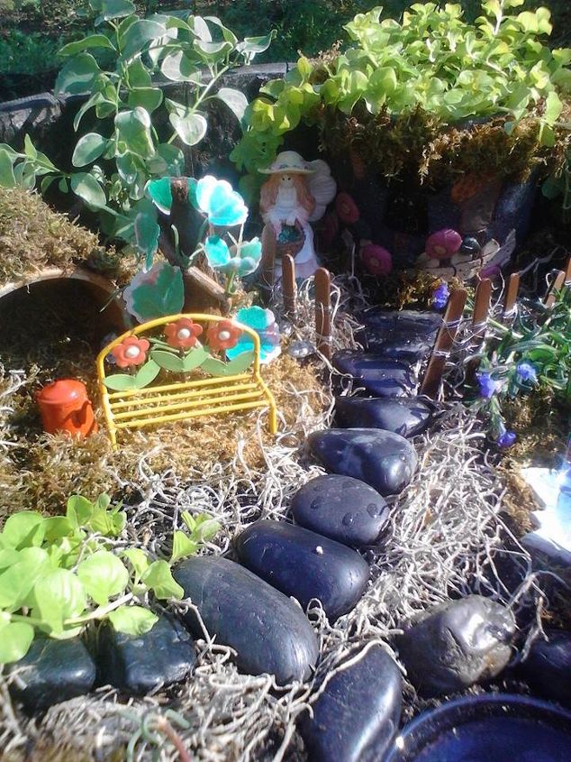 making a fairy garden from objects mostly found at the thrift store, container gardening, crafts, flowers, gardening, repurposing upcycling