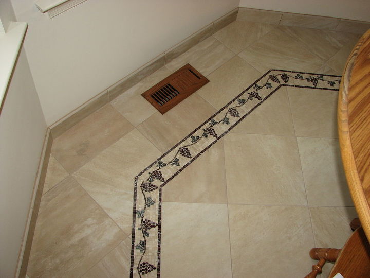 new kitchen floor, flooring, tile flooring, tiling, border follows wall contour