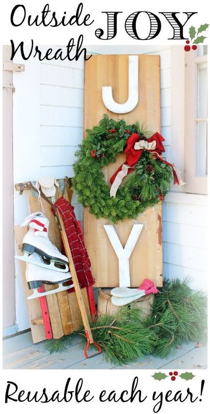 outdoor joy wreath sign, seasonal holiday d cor, wreaths