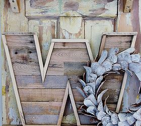 how to make a wood pallet letter, diy, how to, pallet, woodworking projects, Here s the finished pallet wood letter I have it displayed on an door with a birch bark wreath