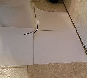 grouted vinyl tile, bathroom ideas, flooring, tile flooring, tiling, Around the toilet I made a template as well but had to tape a few pieces of paper together and pushed the paper down around the toilet to get accurate lines