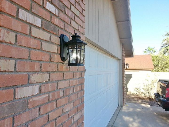 replacing exterior light fixtures, curb appeal, electrical, home maintenance repairs, how to, lighting, Mounted on the brick too