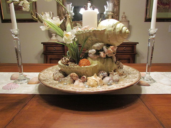 sea shell centerpiece, crafts, home decor, There you have it I m still not at the beach but I enjoyed playing in the sand with my shells