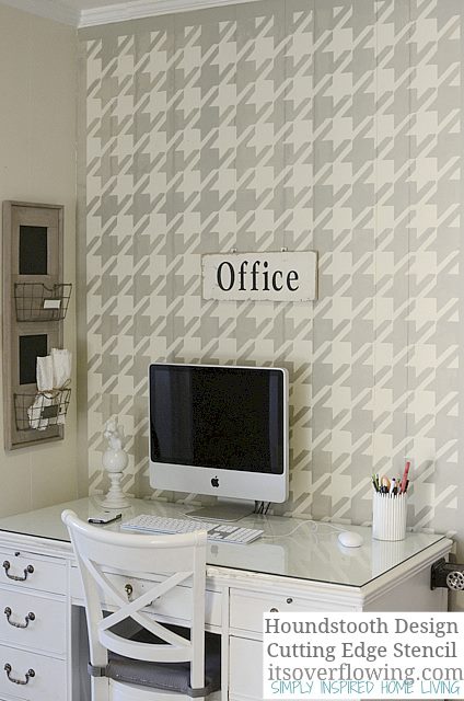 stenciled office, painting, Gorgeous Houndstooth Stenciled office space
