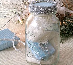 mason jar as giftwrap, crafts, mason jars, seasonal holiday decor, See the small gift It s sitting so nicely in amongst the burlap and ribbons