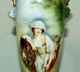 industrial vintage and antique finds a fresh look, repurposing upcycling, Antique Royal Bayreuth Portrait Vase of Victorian Woman and her horse