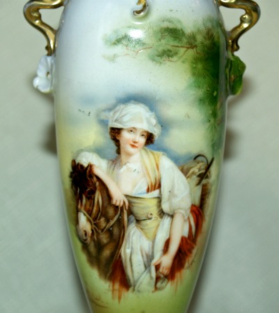 industrial vintage and antique finds a fresh look, repurposing upcycling, Antique Royal Bayreuth Portrait Vase of Victorian Woman and her horse