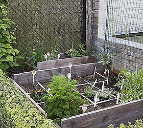 fun garden markers and plant support in my vegetable garden, gardening, My mini square foot garden in a forgotten border