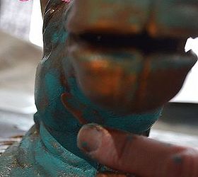 easy patina finish x 2, crafts, painting, During Heavier Patina using my beautifully manicured hands to apply copper glaze