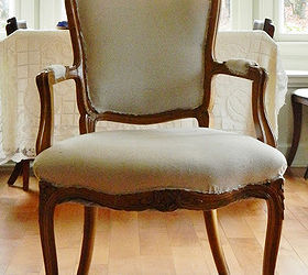 recovered chair using drop cloth fabric, painted furniture, reupholster