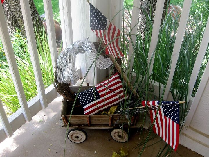 a patriotic porch, curb appeal, patriotic decor ideas, porches, seasonal holiday decor, wreaths, Flags are a flyin