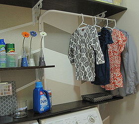 124 laundry room overhaul pass through to garage custom diy shelves labels, flowers, garages, home decor, laundry rooms, organizing, shelving ideas, Clothes Hanging Bar to dry delicates