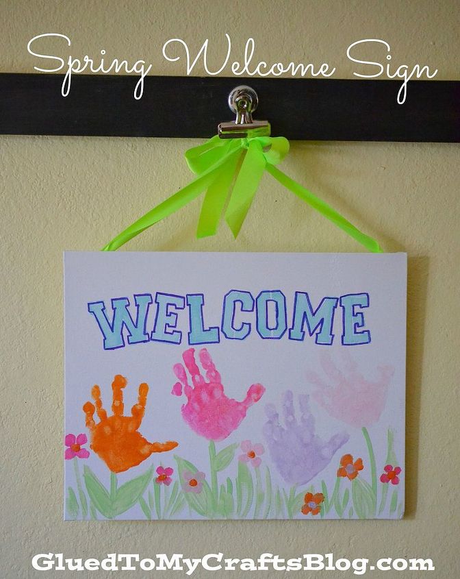 spring handprint welcome sign, crafts