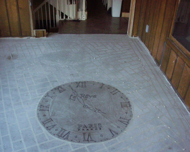 painted concrete floors that last and last and last, The center circle will be aclock face I like that picture and want to see it all the time