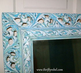 french caribbean mirror makeover, crafts, Added drybrushed layers of lime green Caribbean blue and white in that order for the finished effect