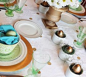 fun and colorful easter table with polka dots golden eggs, easter decorations, seasonal holiday d cor