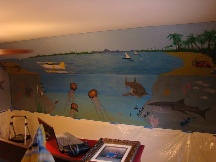 ocean mural, bedroom ideas, painting, wall decor