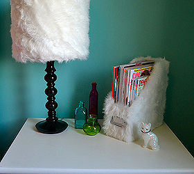 faux fur lampshade and magazine holder, home decor, Faux fur lamp shade and magazine holder The lamp base is spray painted with a glossy black paint
