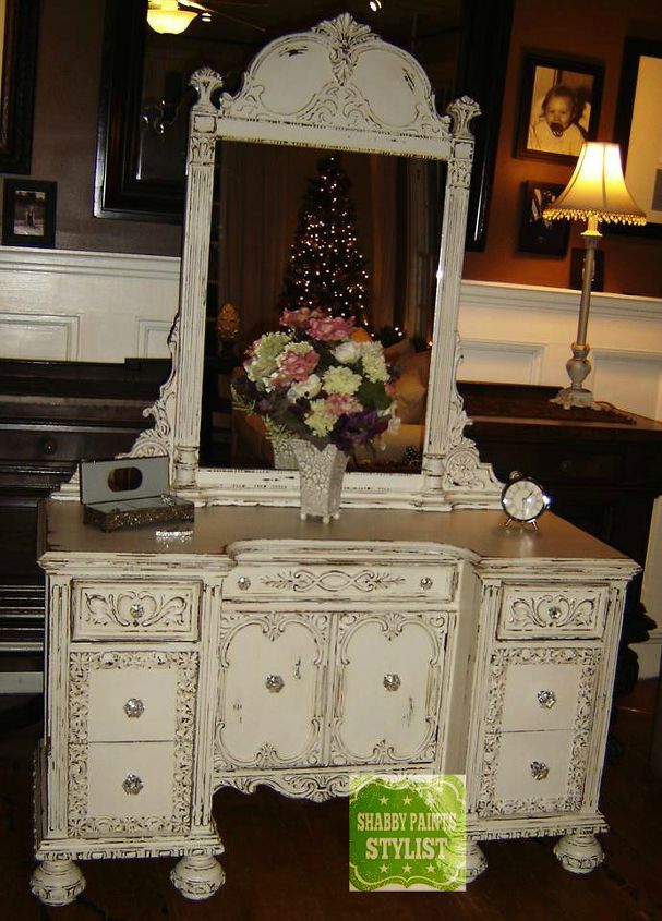 shabby paints vanity, painted furniture, Shabby Paints Alamo White distressed and VAXed by Painted Restorations Elwood NJ