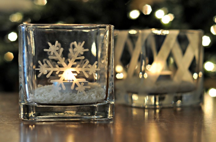 create your own etched glass candleholders it s easy, christmas decorations, crafts, seasonal holiday decor, Enjoy your gorgeous luminaries or gift them for Christmas or for a hostess they re simple sweet and perfect for holiday decor