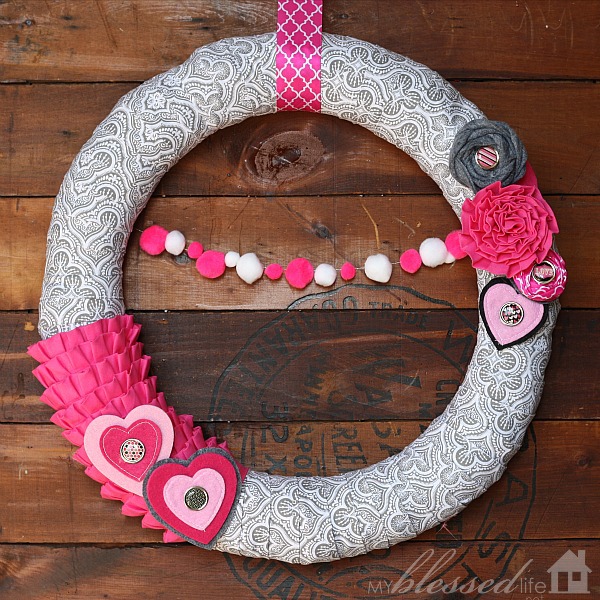 hot pink amp gray valentine s day wreath, crafts, seasonal holiday decor, valentines day ideas, wreaths, Pretty