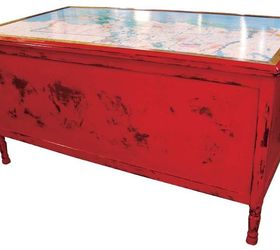 louisiana map amp yardstick overhauled writing desk, chalk paint, painted furniture, Louisiana Map Vintage Yardstick Overhauled Red Writing Desk by GadgetSponge com